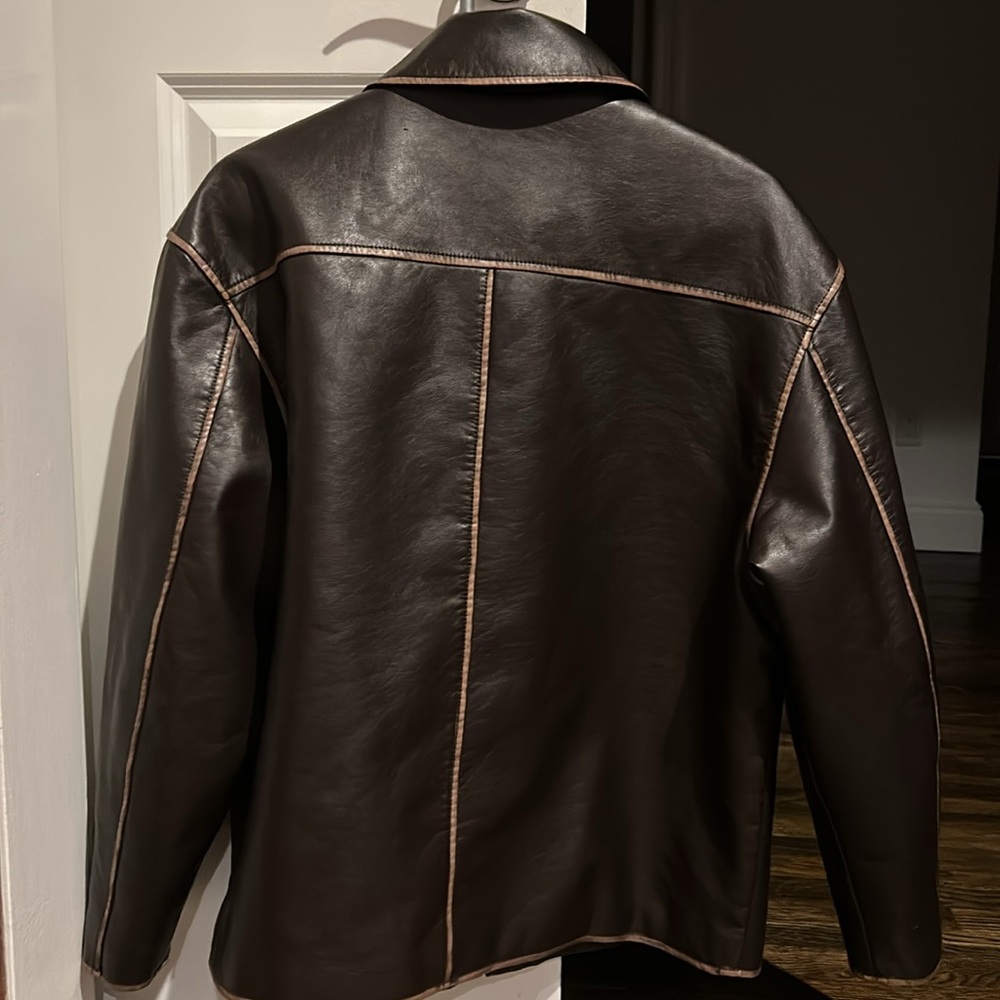 Mango Dark Brown Leather Jacket with Contrast Stitching - Picture 11 of 11
